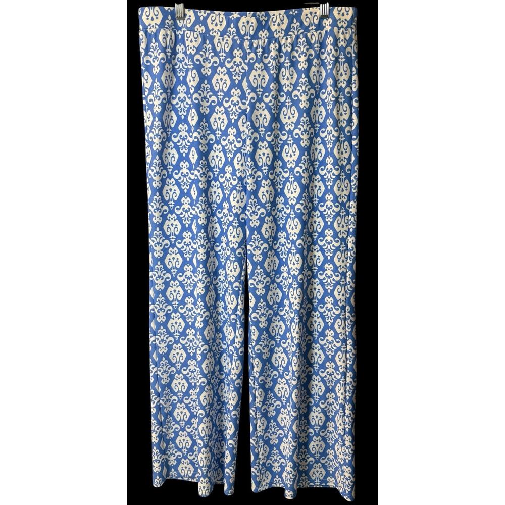 Jude Connally Blue and White Pull On Wide Leg Stretchy Pants Size L
